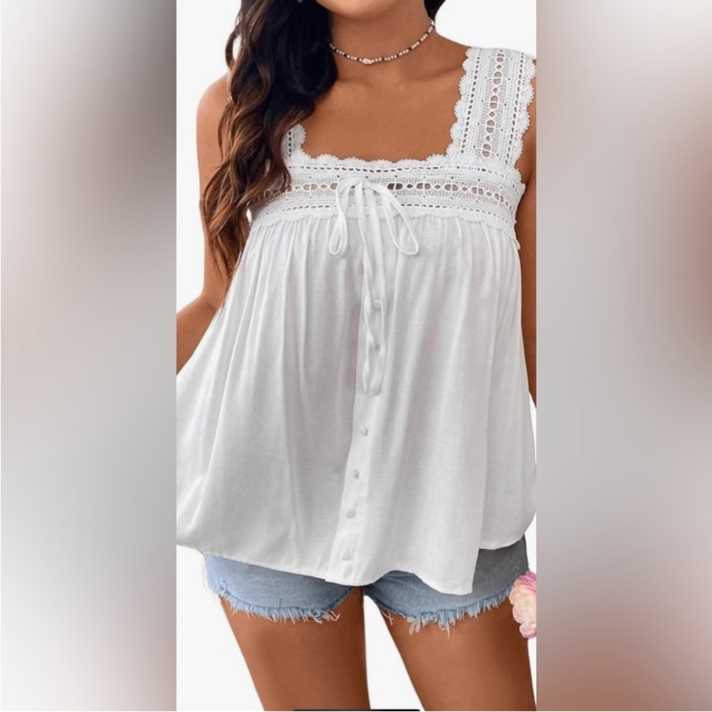 White Lace Trim Sleeveless Top sz 3X